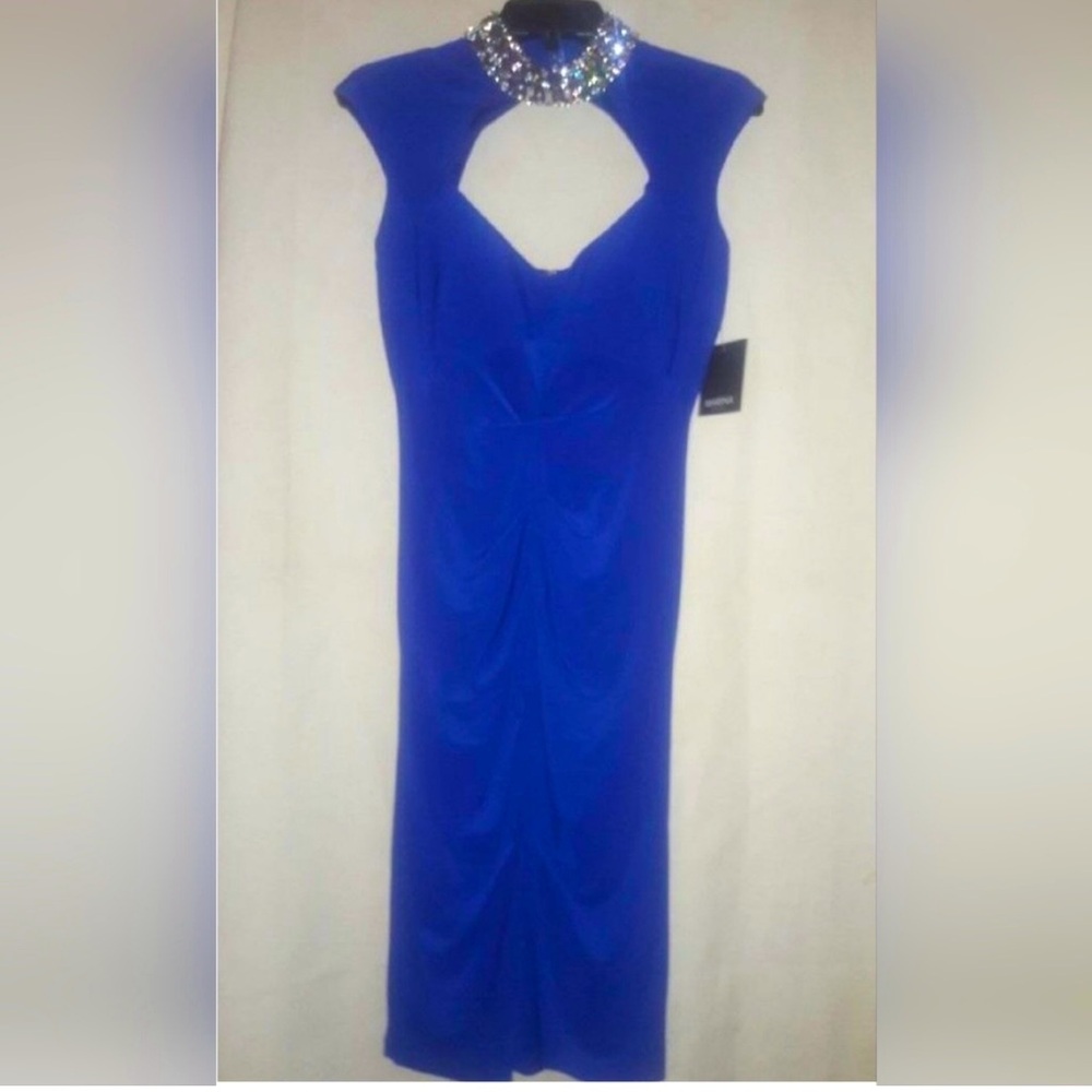 NWT Marina rhinestone collar jewel neck dress
